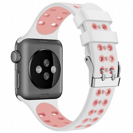 ����� ������� ����  Two Color Double Silicone Band ���� LaTera ����� ��� ����: Apple Watch 42mm/44mm/45mm (��� White/Pink)