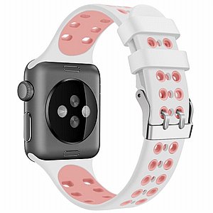 ����� ������� ����  Two Color Double Silicone Band ���� LaTera ����� ��� ����: Apple Watch 38mm/40mm/41mm (��� White/Pink)
