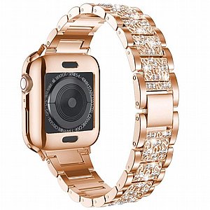 רצועת מתכת מדגם Three Bead Diamond Steel Band מבית LaTera לשעון חכם מדגם: Apple Watch 38mm/40mm/41mm (צבע Champagne Gold) רצועת מתכת מדגם Three Bead Diamond Steel Band מבית LaTera לשעון חכם מדגם: Apple Watch 38mm/40mm/41mm (צבע Champagne Gold)
