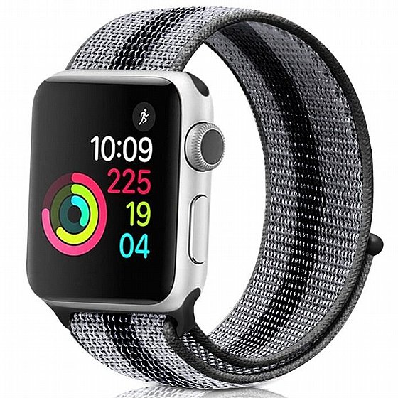 ����� �� / ������ ���� Loop Nylon Band ���� LaTera ����� ��� ����: Apple Watch 42mm/44mm/45mm (��� Striped Black)