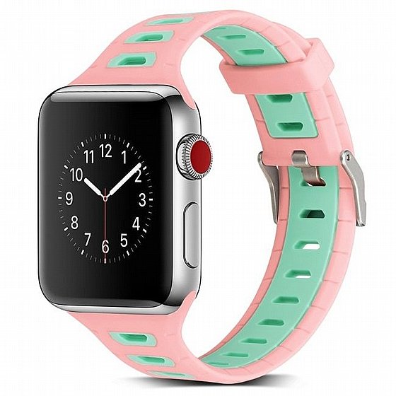 ����� ������� ����  T-Shape Two Color Silicone Band ���� LaTera ����� ��� ����: Apple Watch 42mm/44mm/45mm (��� Pink/Green)