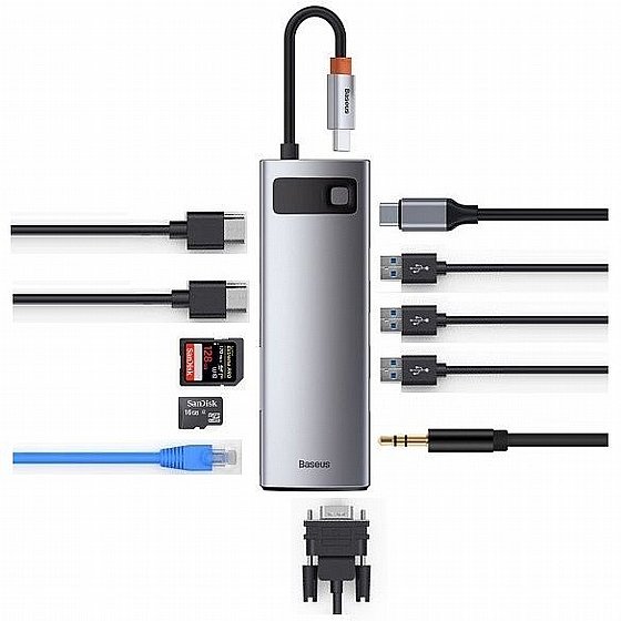 ���� 11 � 1 ������ TYPE C ������ HDMI*2 + ����� RJ45 + ����� TYPE C + ����� AUX + ����� VGA + ����� USB 3.0*3 + ���� ����� SD + ���� ����� Micro SD ���� BASEUS