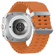 ����� ������� ����  Ocean Hole Dual Buckle Silicone Band ���� iBands (��� Orange/Silver)  ����� ��� ����  Samsung Galaxy Watch Ultra / Watch Ultra 2025